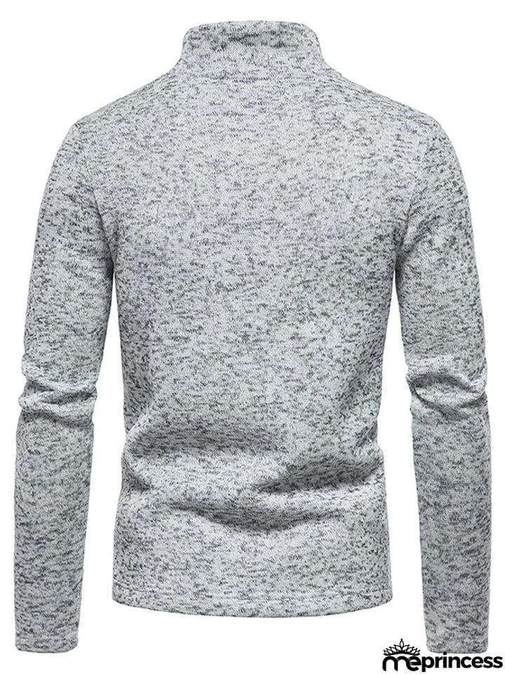 Solid Color High Collar Zip Up Base Tops for Men