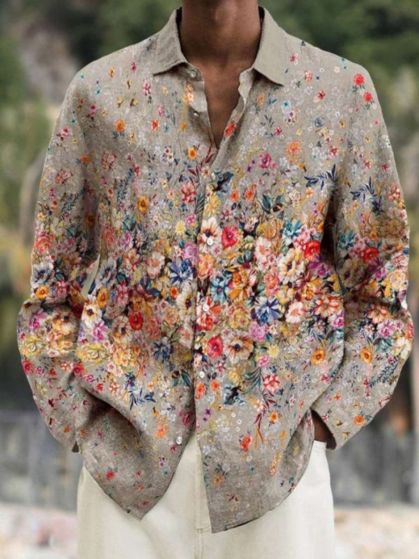 Floral Print Men's Casual Long Sleeve Shirt