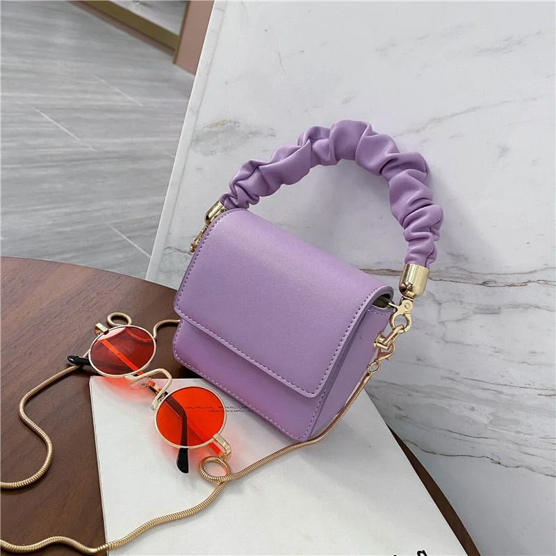 Super Mini Lipstick Bags with Short Handles Folds PU Leather Shoulder Bags for Women 2022 Kawaii Totes Handbags Crossbody Bags