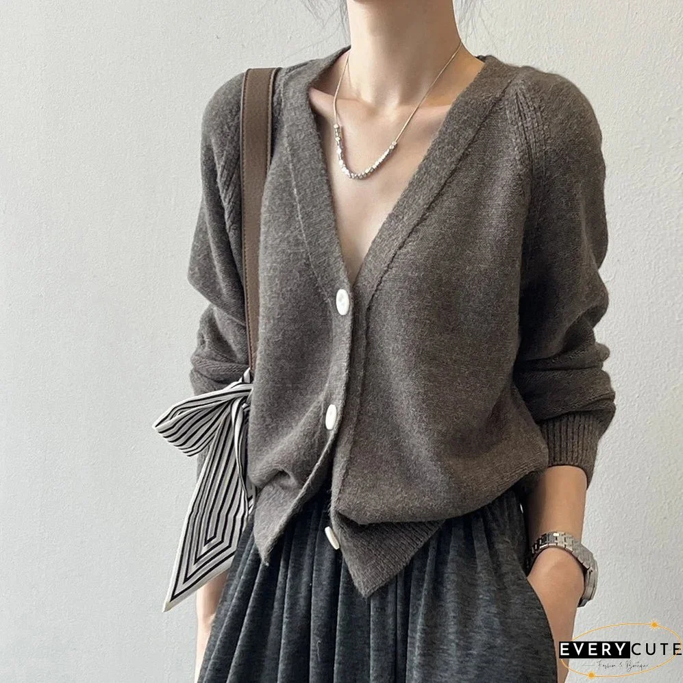 V-Neck Single Button Knitted Green Cape Clothes Autumn Women Christmas Sweater