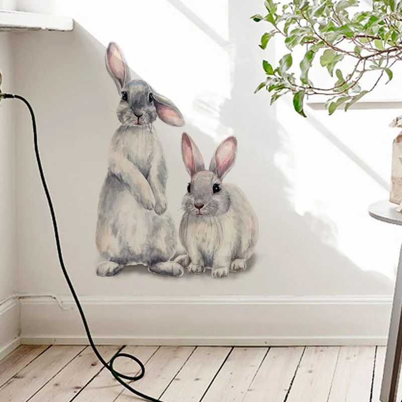 30*40cm Wall Stickers Home Decor Living Room Two Cute Rabbits Removable Home Living Room Decoration Mural Bunny Stickers