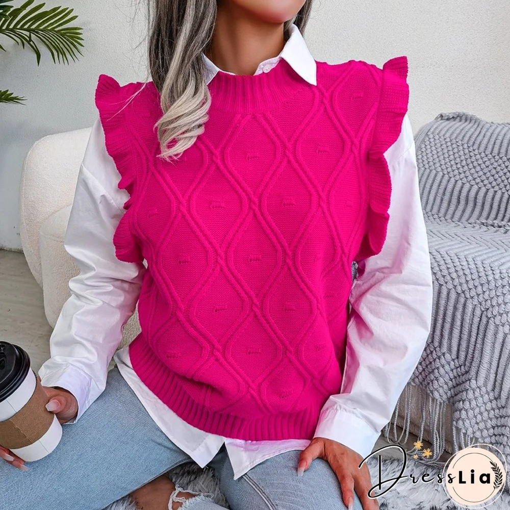 Fashion Knitted Sweater Vest For Women Fall Sweaters New Casual Solid Wood Ear Tanks Tops Sweater Women's Pullovers