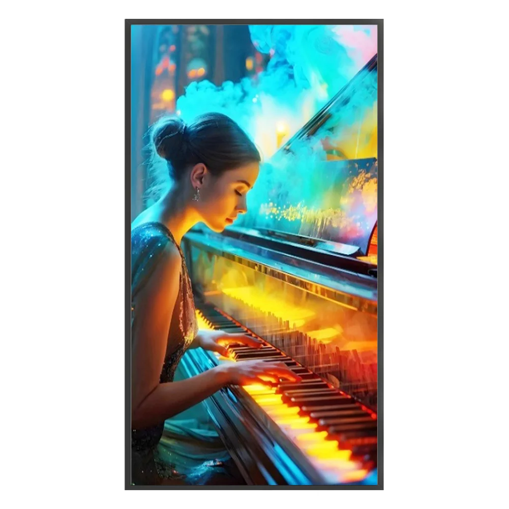Full Embroidery Eco-cotton Thread 14CT Stamped Cross Stitch - Girl Piano(Canvas|40*70CM)