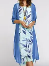 Women's Elegant Round Neck 2-Piece Long Sleeve Loose Printed Dress