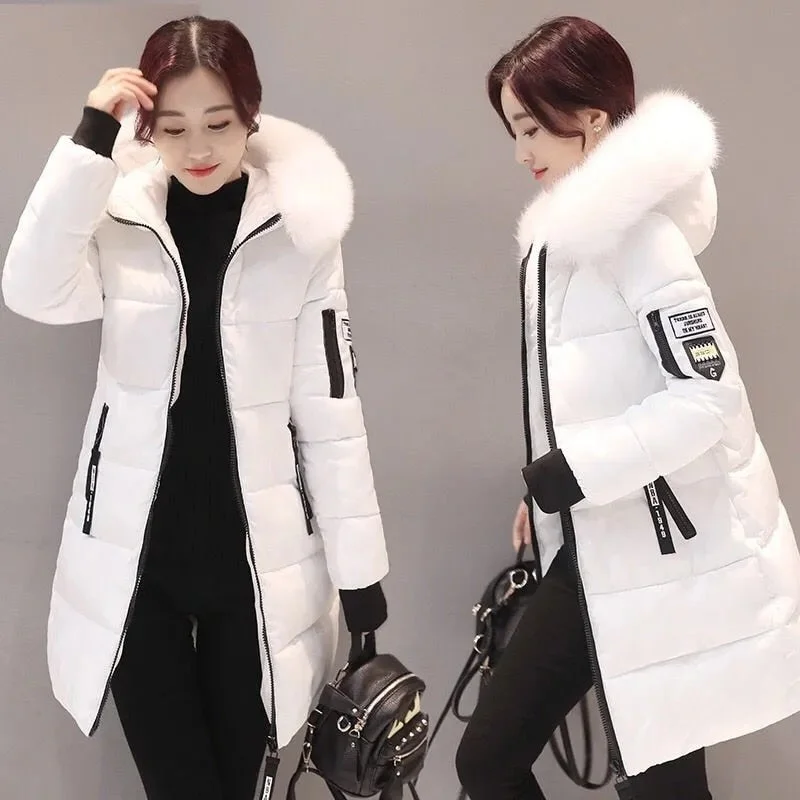 New Parka Women 2021 Winter Jacket Women Coat Hooded Outwear Female Parka Thick Waem Cotton Padded Fur collar Winter Basic Coats