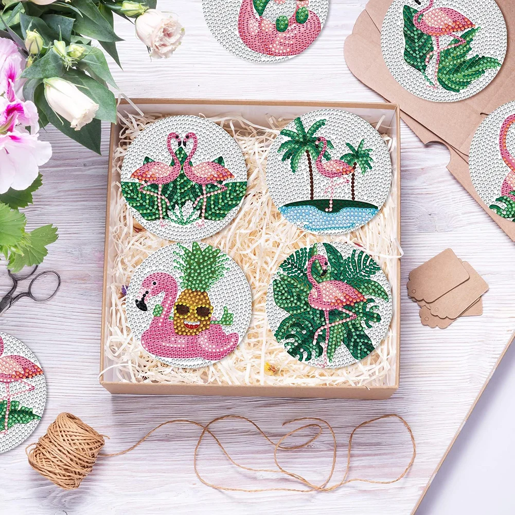 8pcs DIY Flamingo Art Acrylic Diamond Painting DIY Coaster for Adults Kids