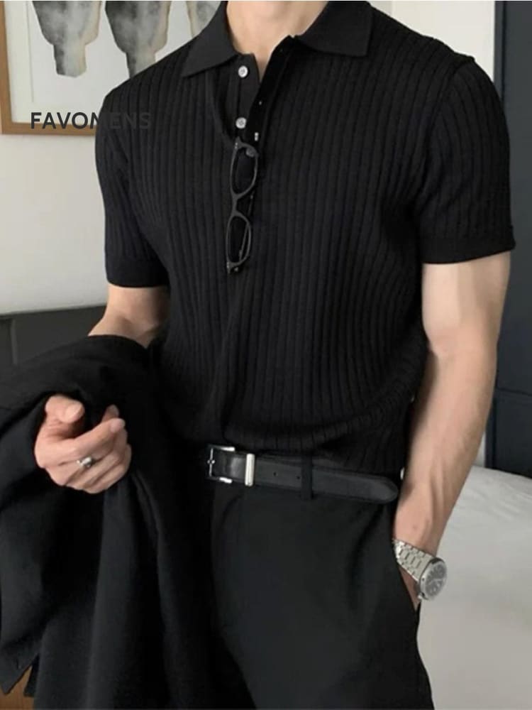 Knitted Polo Sweater Black / M