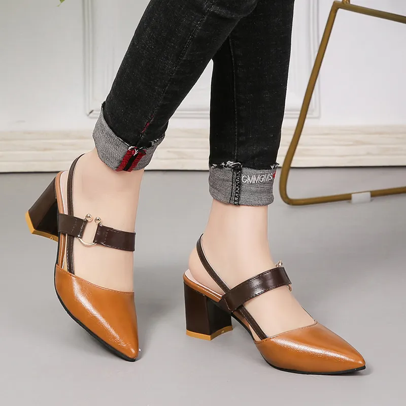 Breakj Breakj Spring And Summer New Single-Shoe Women's Sharp Head Thick-Heeled Women's Shoes Heeled High Heels Hollow Women's Sandals