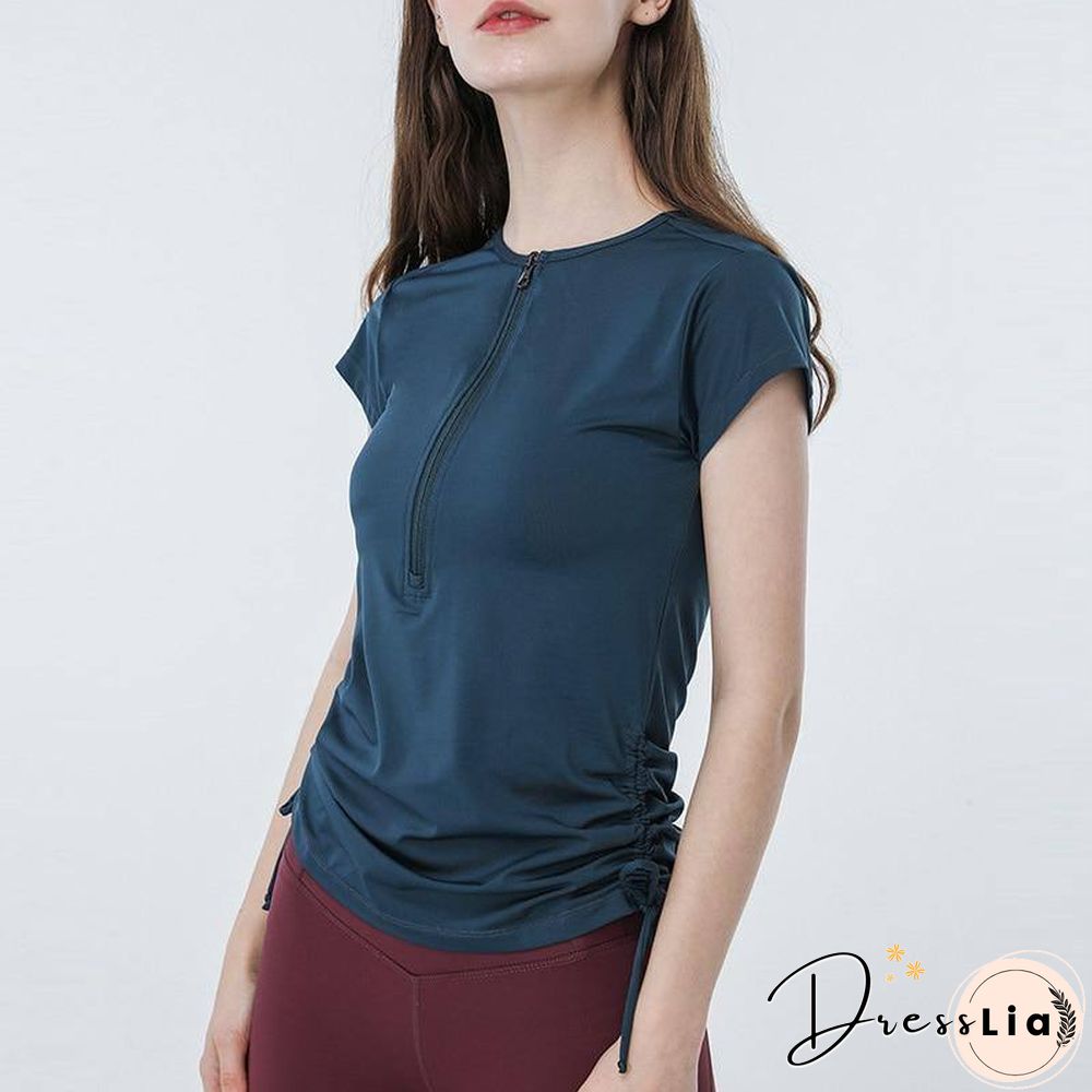 Zipper Gym Clothing Yoga Crop Top Sport T Shirt Sports Running Tshirt Workout Tank Seamless Fitness Tops Drawstring Women Shirts