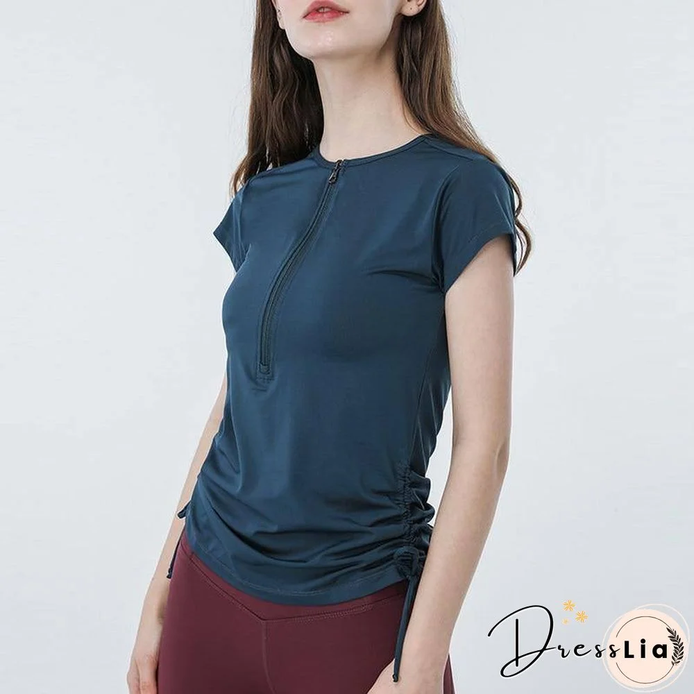 Zipper Gym Clothing Yoga Crop Top Sport T Shirt Sports Running Tshirt Workout Tank Seamless Fitness Tops Drawstring Women Shirts