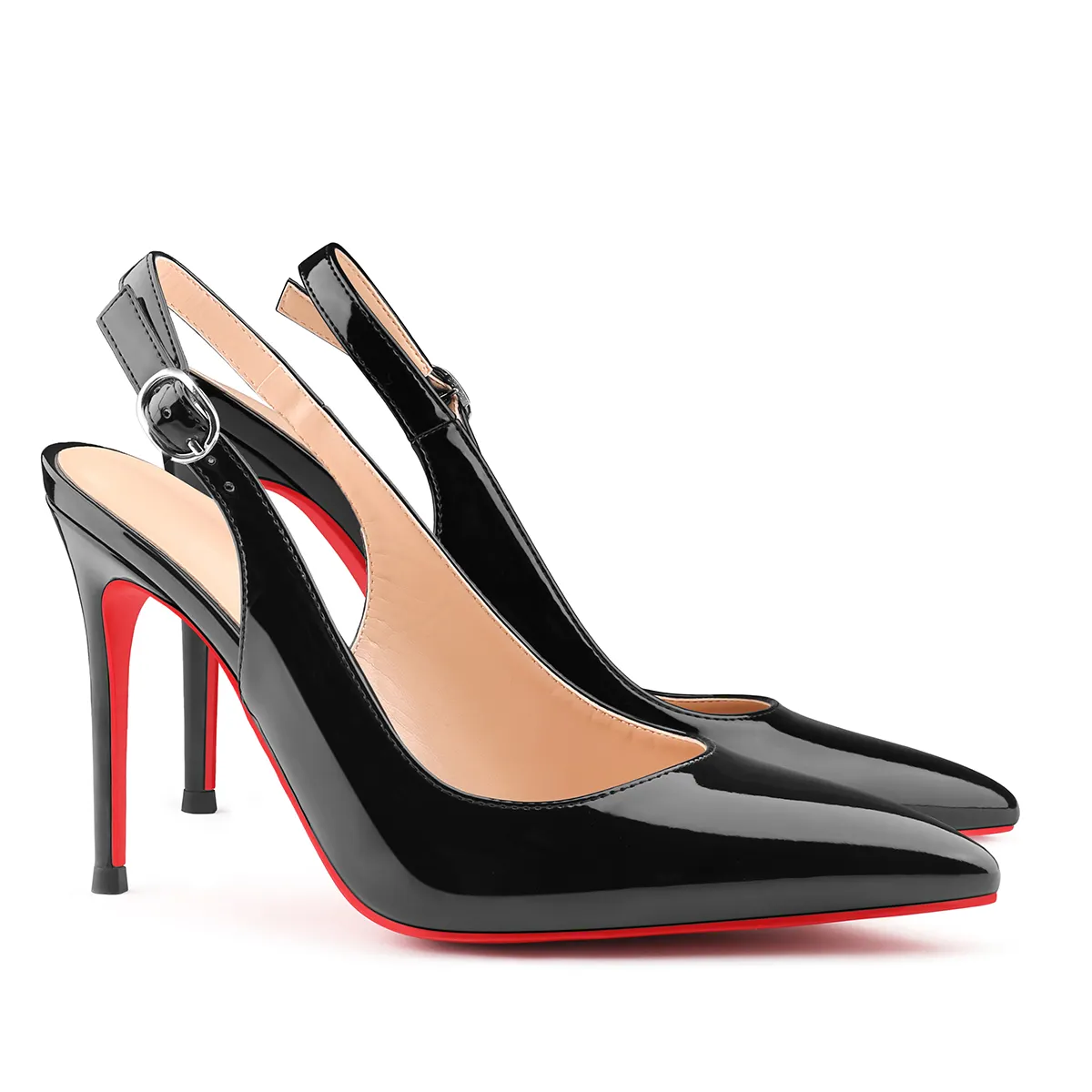 100mm Women's Pointed Toe Slingback Heels Red Bottoms Pumps Dress Shoes Sandals-vocosishoes