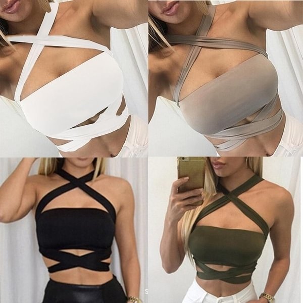 Sexy Women Halter Bandage Crop Top Girl Fashion Beach Club Wear - Shop Trendy Women's Fashion | TeeYours