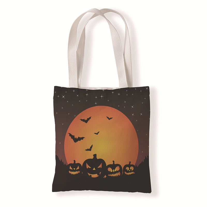 Halloween Women’s Medium Canvas Pumpkin Letter Elegant Streetwear Square Open Canvas Bag