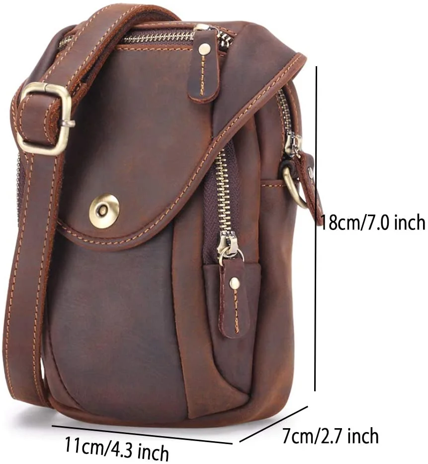 Leather Small Shoulder Bag Waist Belt Pouch Crossbody Bag Cell Phone Money Carrying Case Purse Wallet Bum Bag Fanny Pack for Men