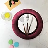 10 Pack | Burgundy Disposable 13" Charger Plates, Cardboard Serving Tray, Round with Leathery Texture - 1100 GSM