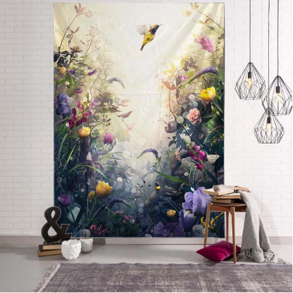 Nigikala Landscape 3D Printing Tapestry Plant Flower and Bird Art Wall Hanging Bohemian Psychedelic Kawaii Home Room Decoration