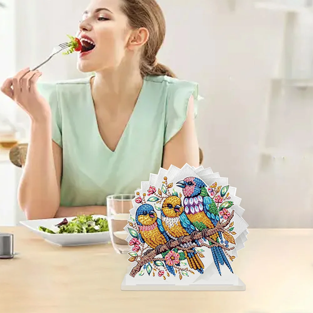 DIY Parrot Diamond Painting Acrylic Napkin Rack Decor for Home Office Decor