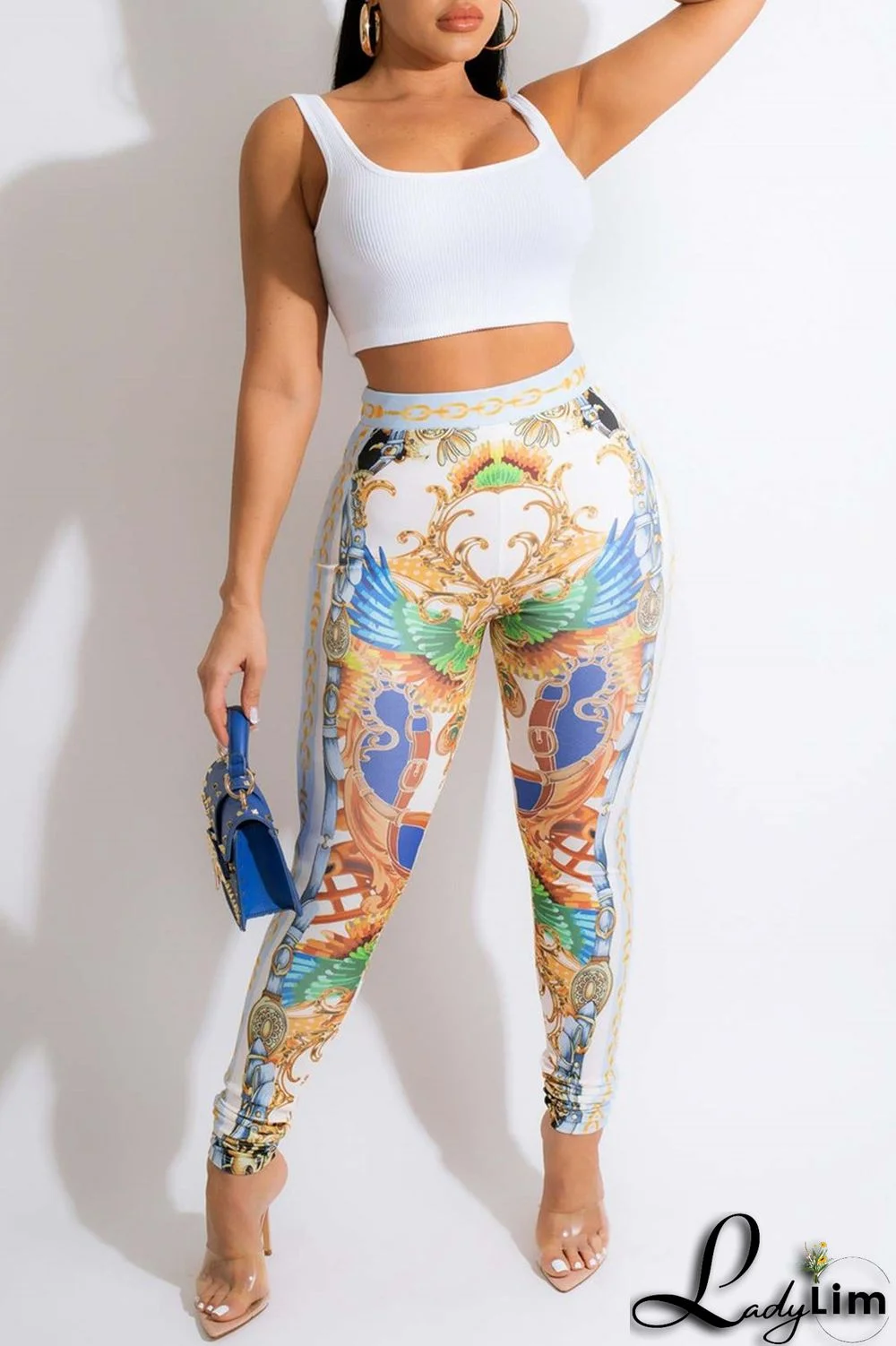 White Fashion Sexy Print Bandage Backless Strapless Sleeveless Two Pieces