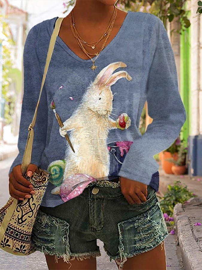 Easter Bunny Printed Women's Long Sleeve T-shirt