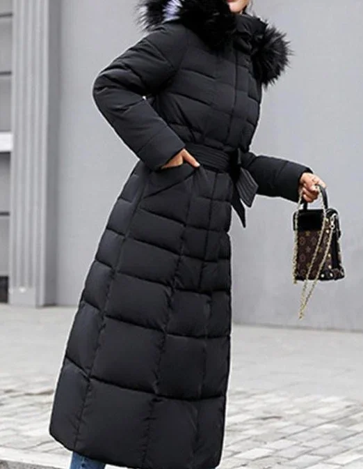 Hooded Fur Collar Belt Plain Coat | IFYHOME