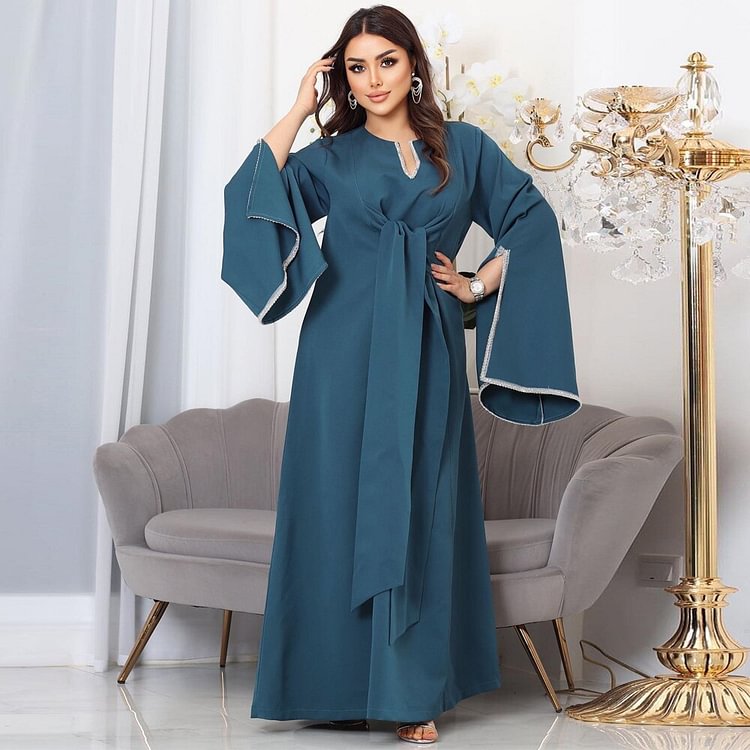 African Americans fashion QFY Ramadan Abayas For Women Dubai 2022 Caftan Marocain Lantern Sleeve Embroidered Long Dress Kimono Femme Musulmane Robe Arabe Ankara Style QueenFunky