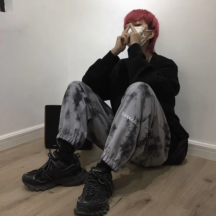NiceMix Elastic Waistband Loose Harem Embroidery Tie Dye Contrast Jogger Pant Women Man Streetwear Korean Harajuku Punk Hip Hop