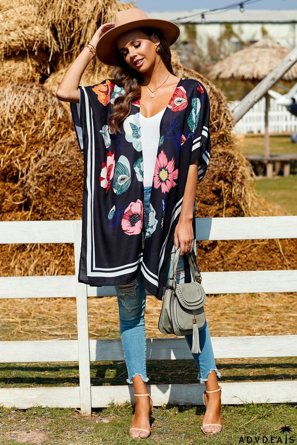 Waterfall Short Sleeve Floral Print Cardigan
