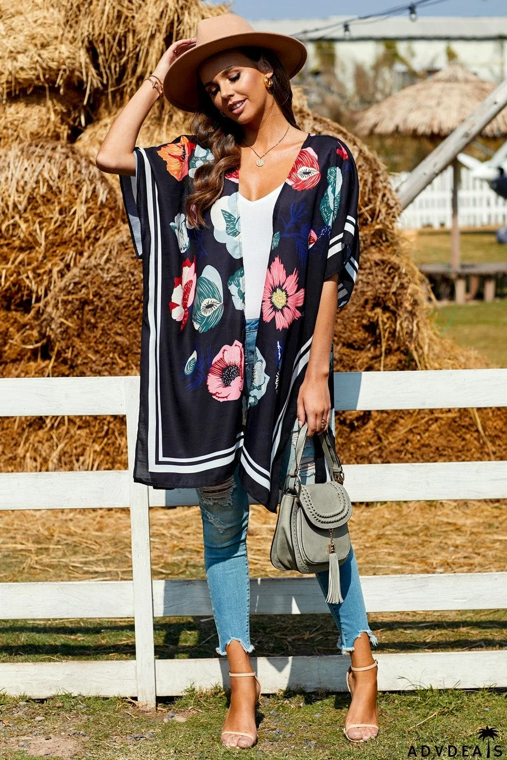 Waterfall Short Sleeve Floral Print Cardigan