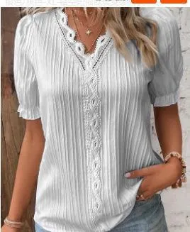 Uveng Uveng Summer New Holiday Fashion Hollow Short-Sleeved Women's Shirt