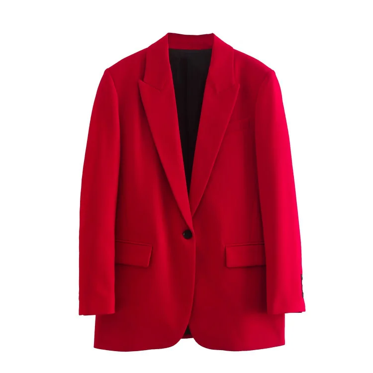 Flaxmaker Red Long Sleeve Button Blazer Two Piece Set