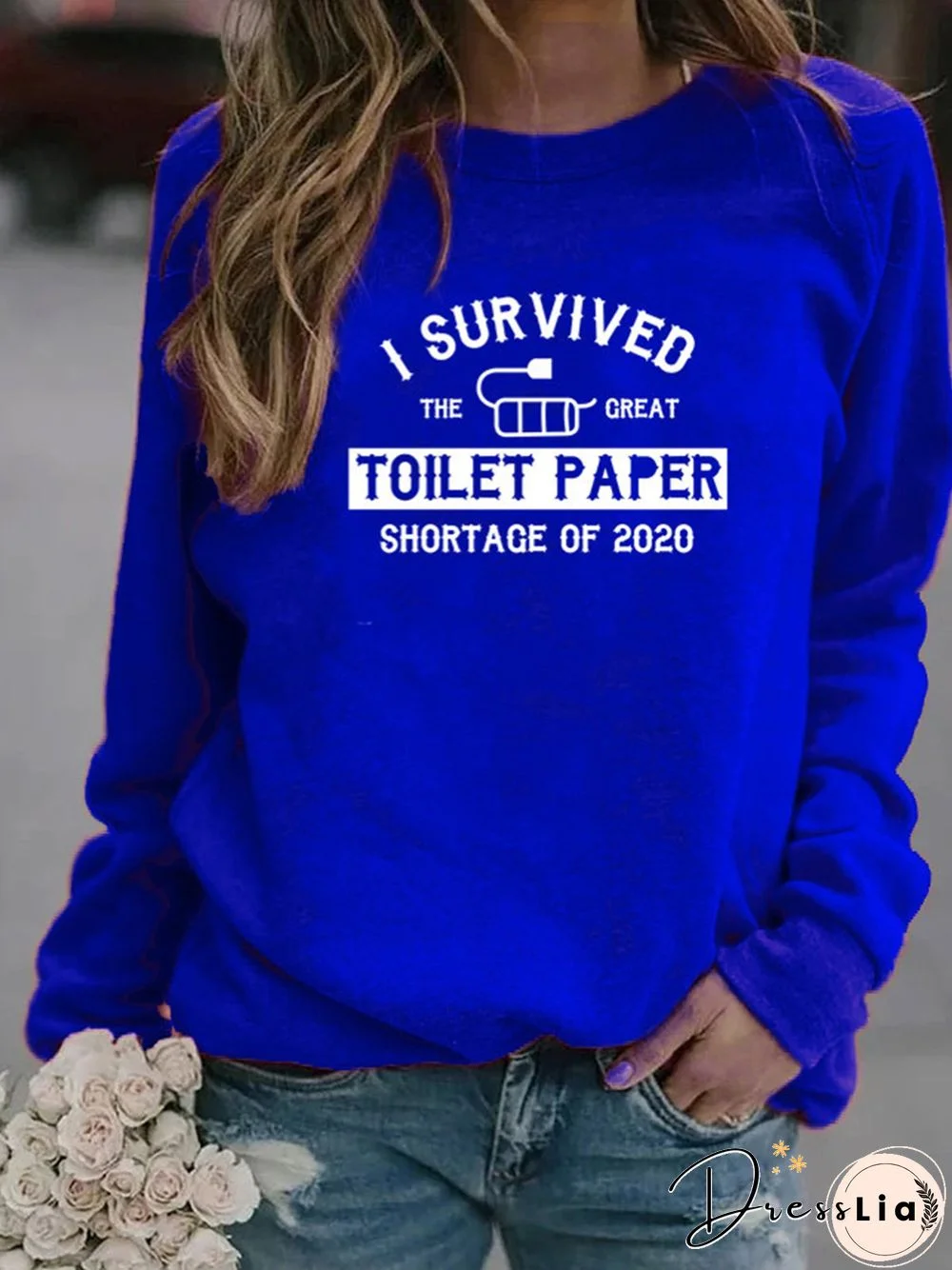 Vintage Statement Letter Printed Long Sleeve Crew Neck Plus Size Casual Tops