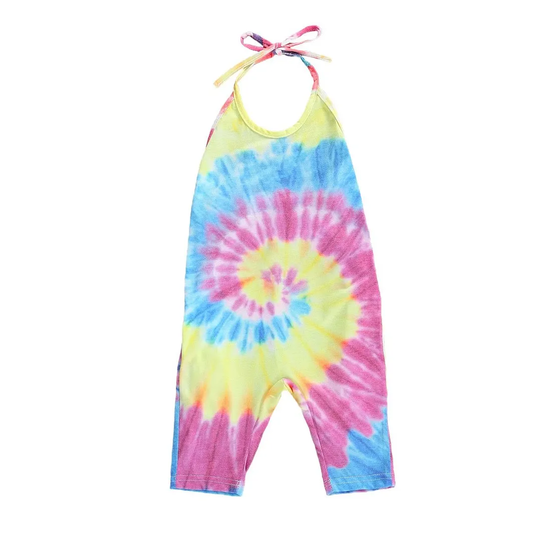 Children Summer Clothing Infant Kids Baby Girls Tie dye Romper Spaghetti Colorful Gradient Sunsuits Fashion Jumpsuits 2-6T
