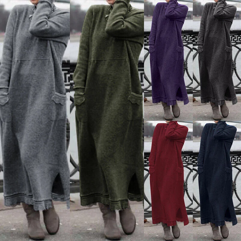 Brownm Loose Oversized Knit Brushed Hoody Dresses