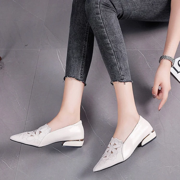 2022 HOLLOW OUT BREATHABLE SINGLE SHOES WOMAN PU LEATHER SHALLOW