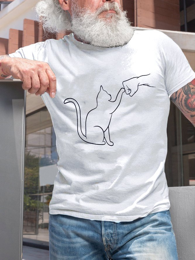 Casual Simple Cat Print Short Sleeve T-Shirt