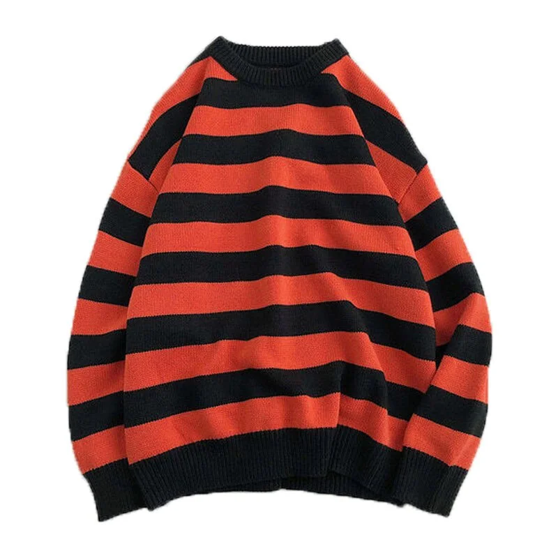 Winter Pullovers Woman Striped Knit Sweater Oversize Casual Jumper Couple Harajuku Sweatshirt Crew Neck Pullover Sueter De Mujer