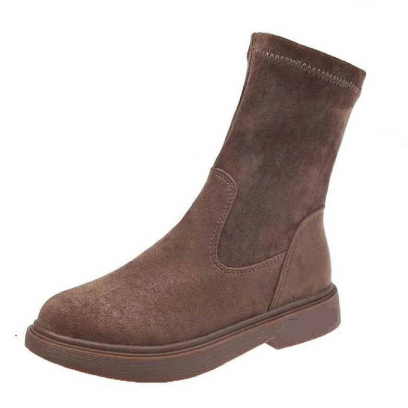 Black Brown Flocked Thick Heel Ankle Boots Women Winter Ladies Shoes Green Elegant Round Toe Warm Suede Ankle Boots