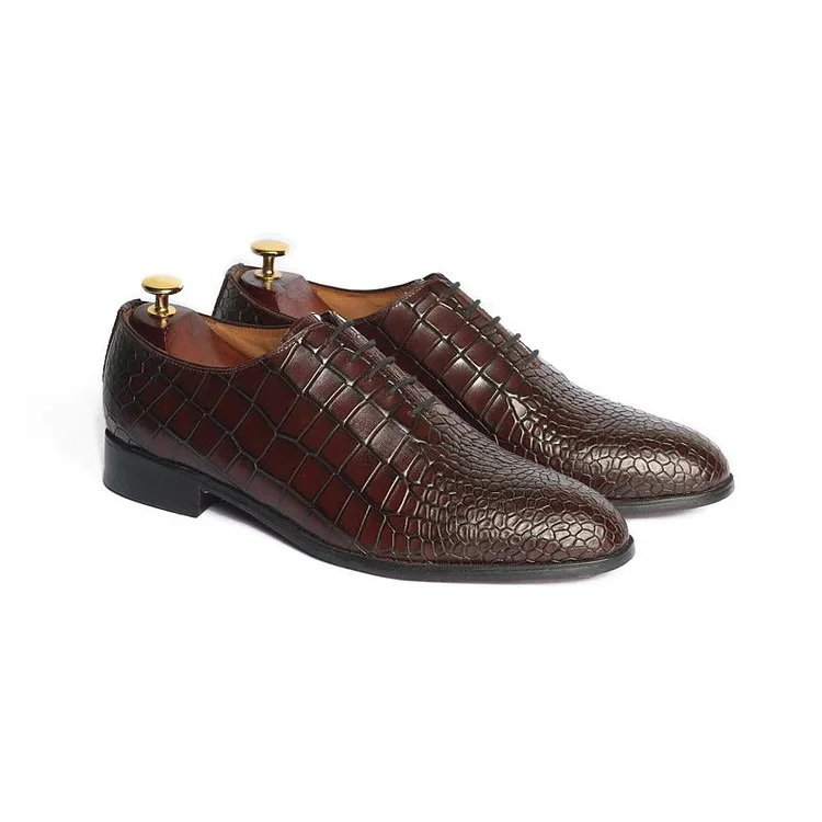 Handmade Men Brown crocodile shoes, Men alligators lace up oxford shoes