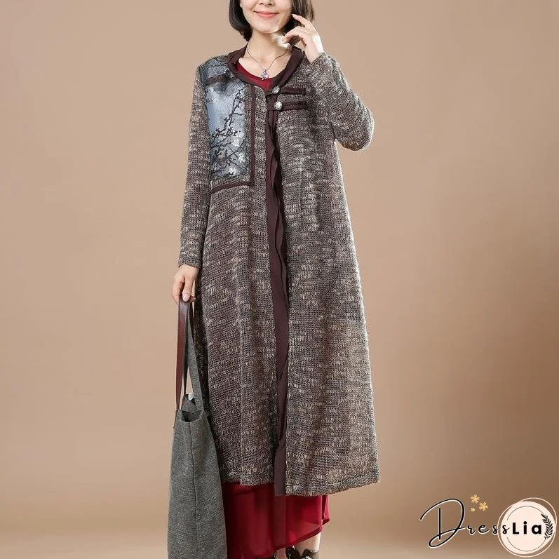 Gray patchwork long sweater coats plus size cardigans orignal design