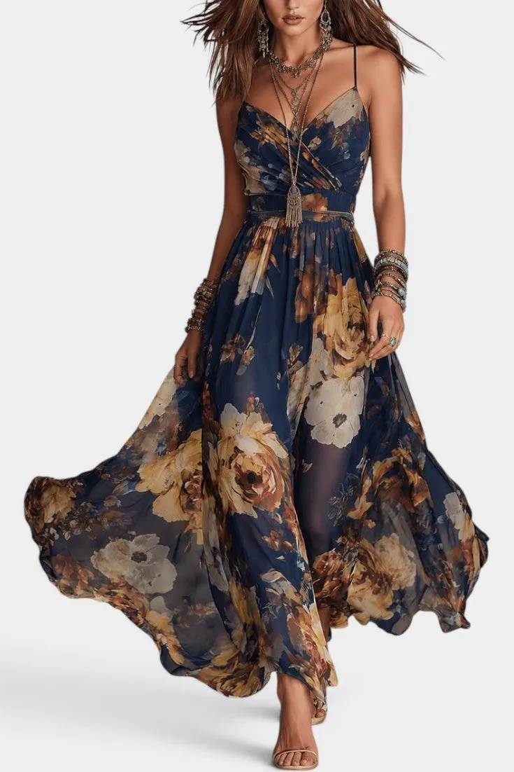 Flowing Floral Maxi Dress with Wrap Neckline