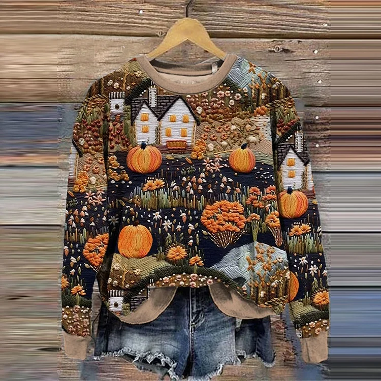 Utbros Women'S Halloween Pumpkins Pattern Sweatshirt