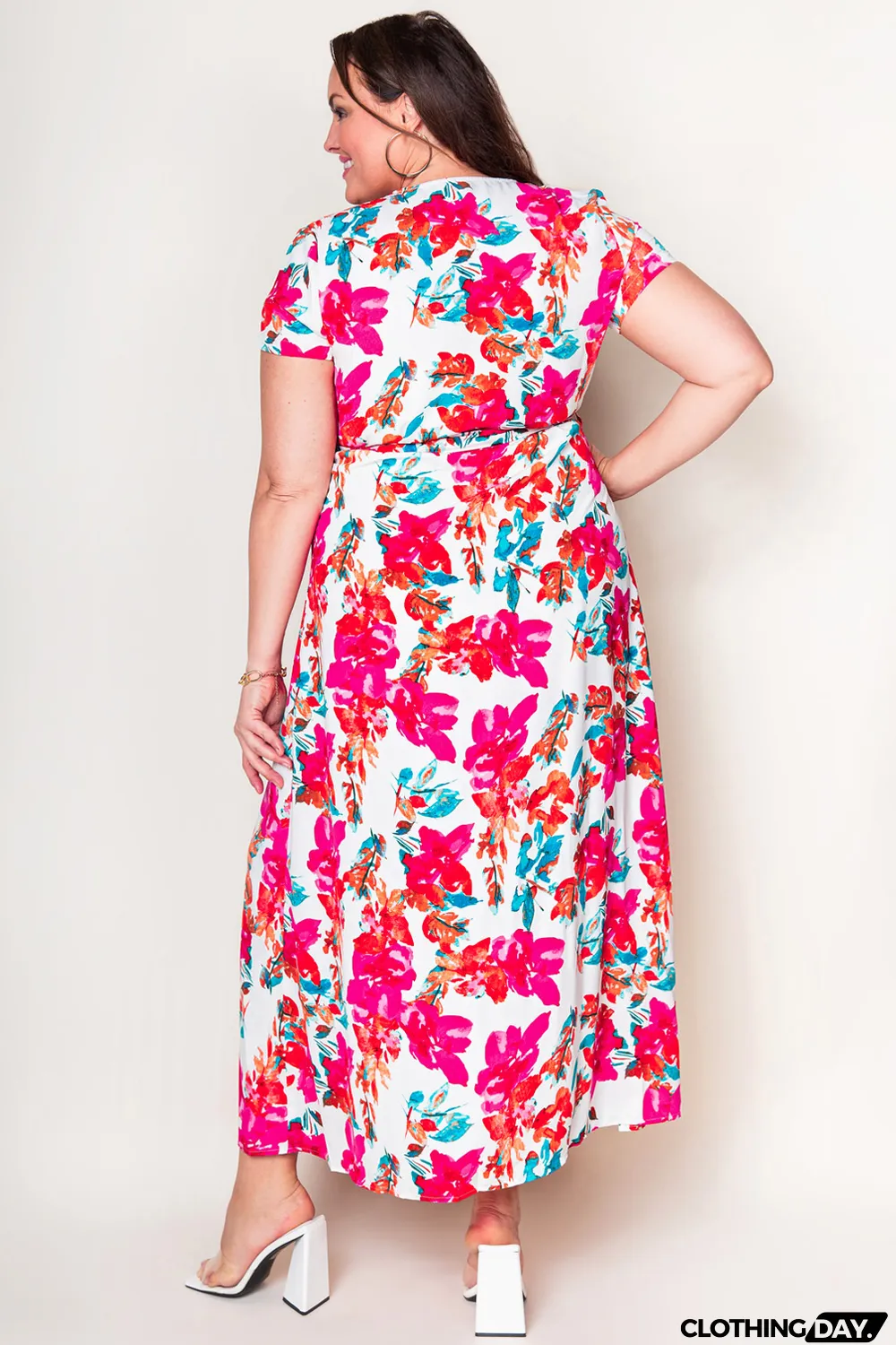 Rose Plus Size Floral Print Wrap Slit Dress