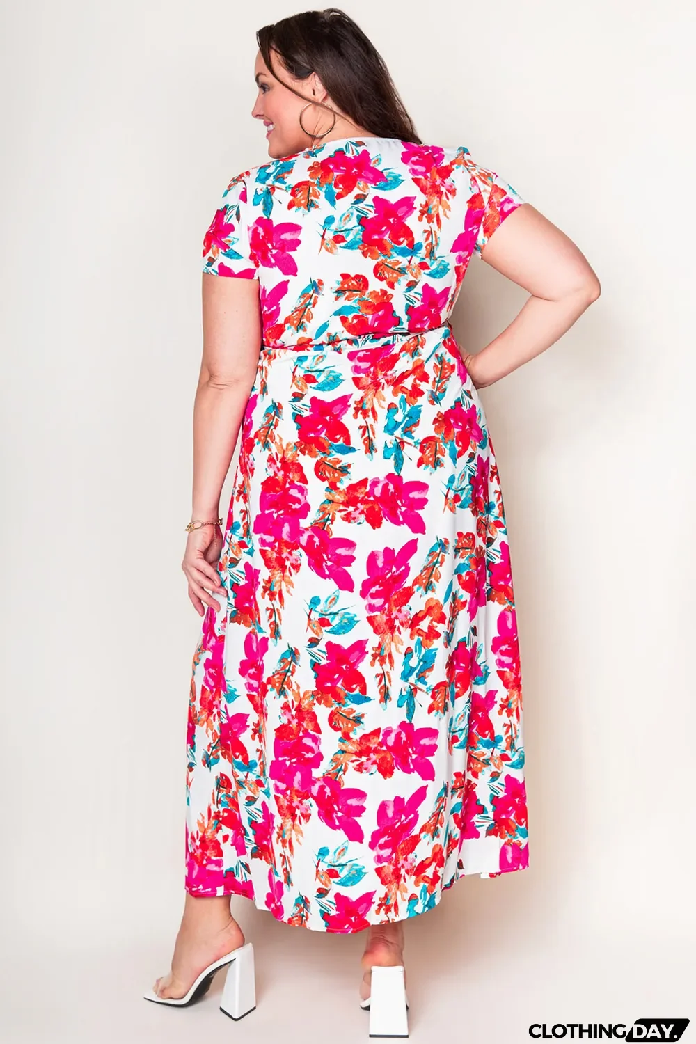Rose Plus Size Floral Print Wrap Slit Dress