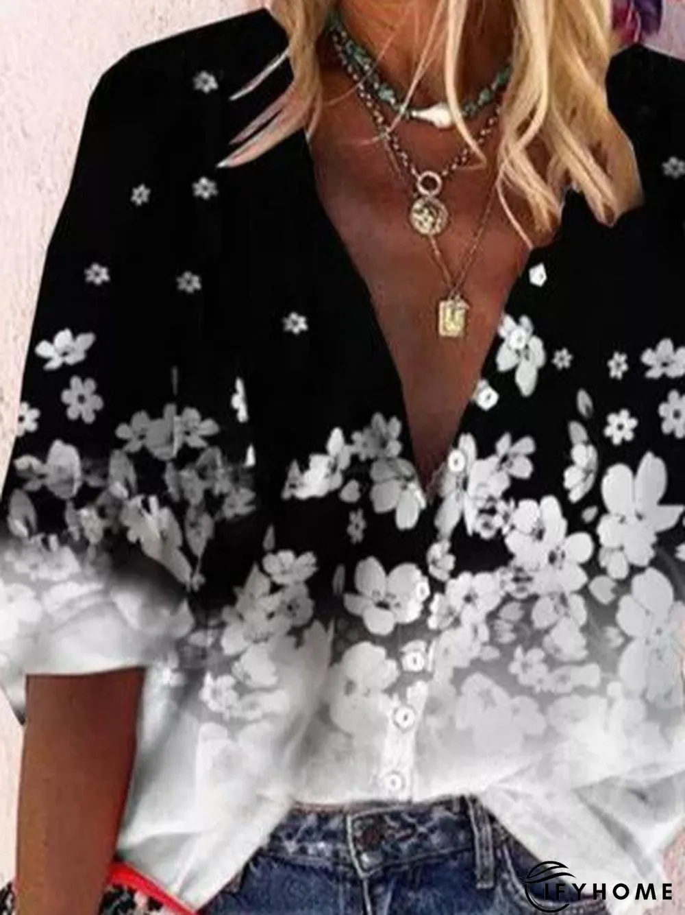 Cotton Casual V Neck Shift Blouse | IFYHOME