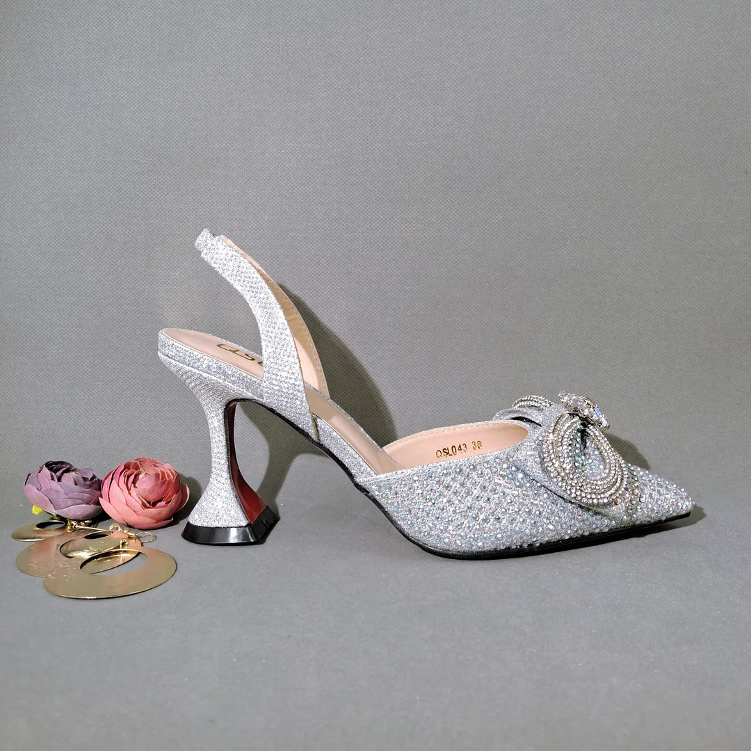 QSGFC 2022 Popular pointed Full of diamonds and shiny shoes with bags, banquet shoes and bags, and friends party shoes with bags