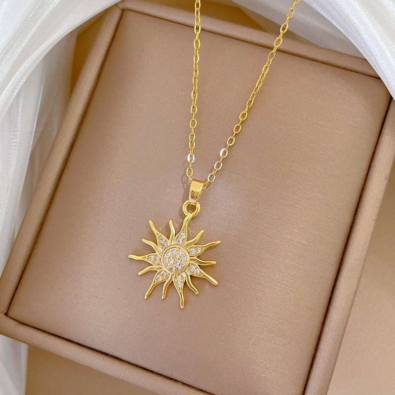 Sunflower Full Diamond Gorgeous Full Diamond Necklace Women’S Versatile Clavicle Chain Titanium Steel