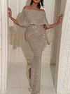 Sequined Off-The-Shoulder Falbala Sexy Slim Split-Backless Party Maxi Dress