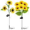 Solar Powered 3/6Head Sunflower Lights Smart Sensor Waterproof Landscape Lights Weather Proof Simulation Sunflower Decorative Lamp for Garden Lawn Courtyard Decor