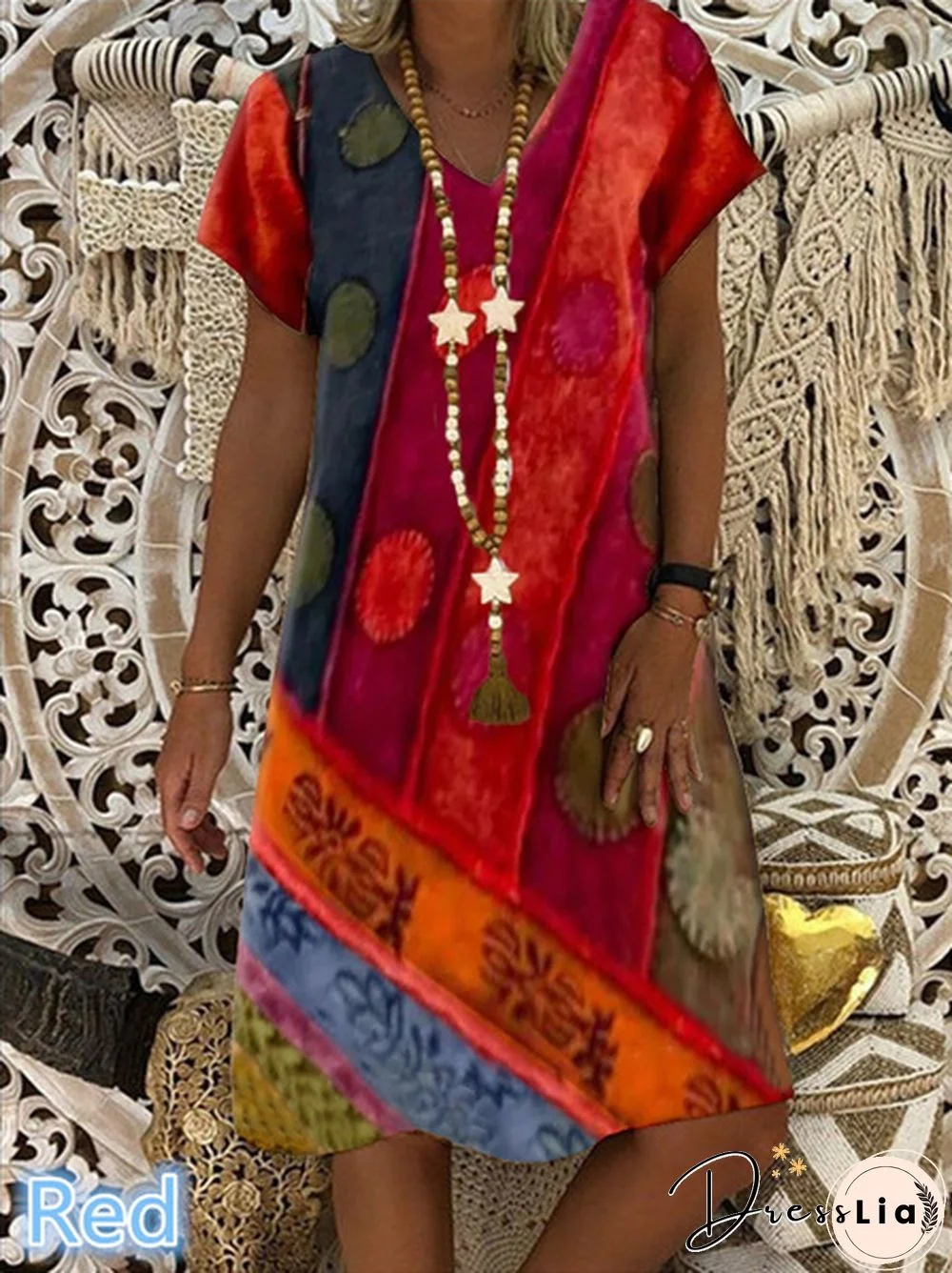 Summer New Fashion Women's Vintage Printed Casual Loose Short Sleeve Dress Soft And Thin Plus Size V-Neck Dress For Summer Xs-5Xl