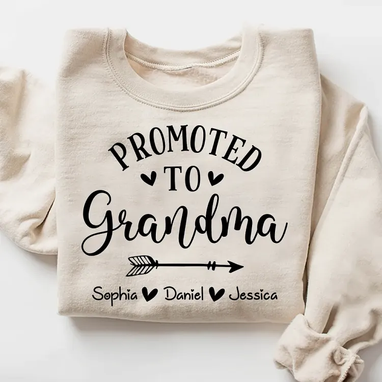 Promoted to Grandma Personalized Sweatshirt with Grandchildren Names, Custom New Grandma Shirt, Pregnancy Announcement Gift for Her